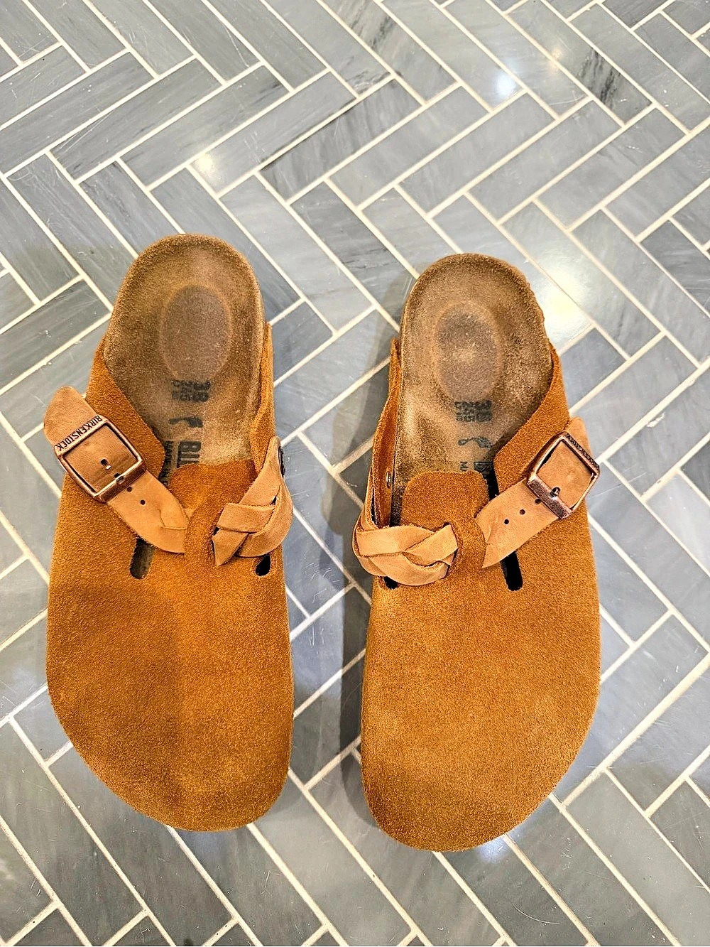 Birkenstock Boston Braided Suede Clog Braided Suede Clogs Brown US 8